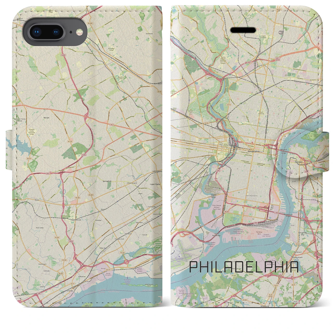 【フィラデルフィア】地図柄iPhoneケース（手帳両面タイプ・ナチュラル）iPhone 8Plus /7Plus / 6sPlus / 6Plus 用