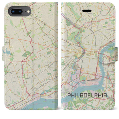 【フィラデルフィア（アメリカ）】地図柄iPhoneケース（手帳タイプ）ナチュラル・iPhone 8Plus /7Plus / 6sPlus / 6Plus 用