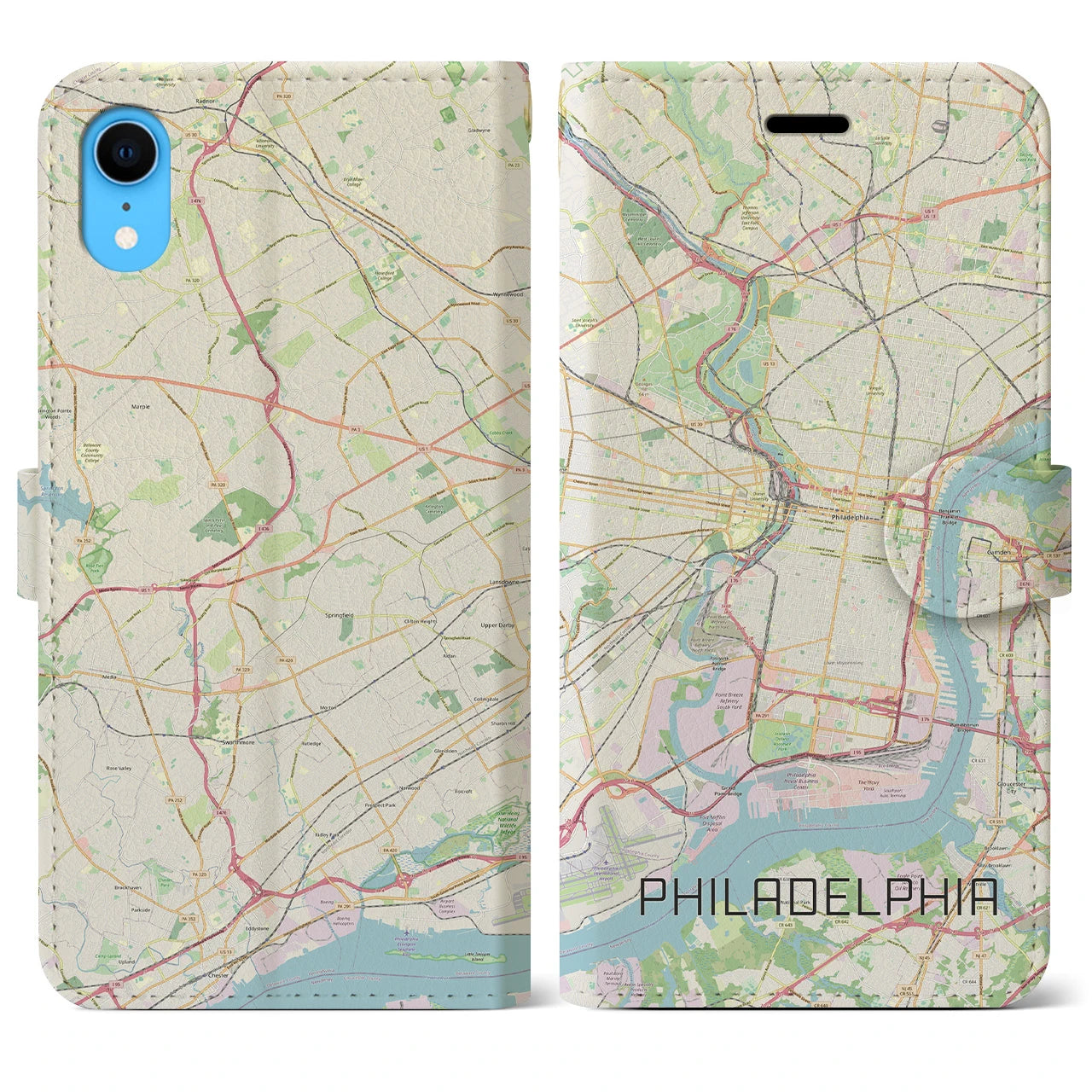 【フィラデルフィア】地図柄iPhoneケース（手帳両面タイプ・ナチュラル）iPhone XR 用