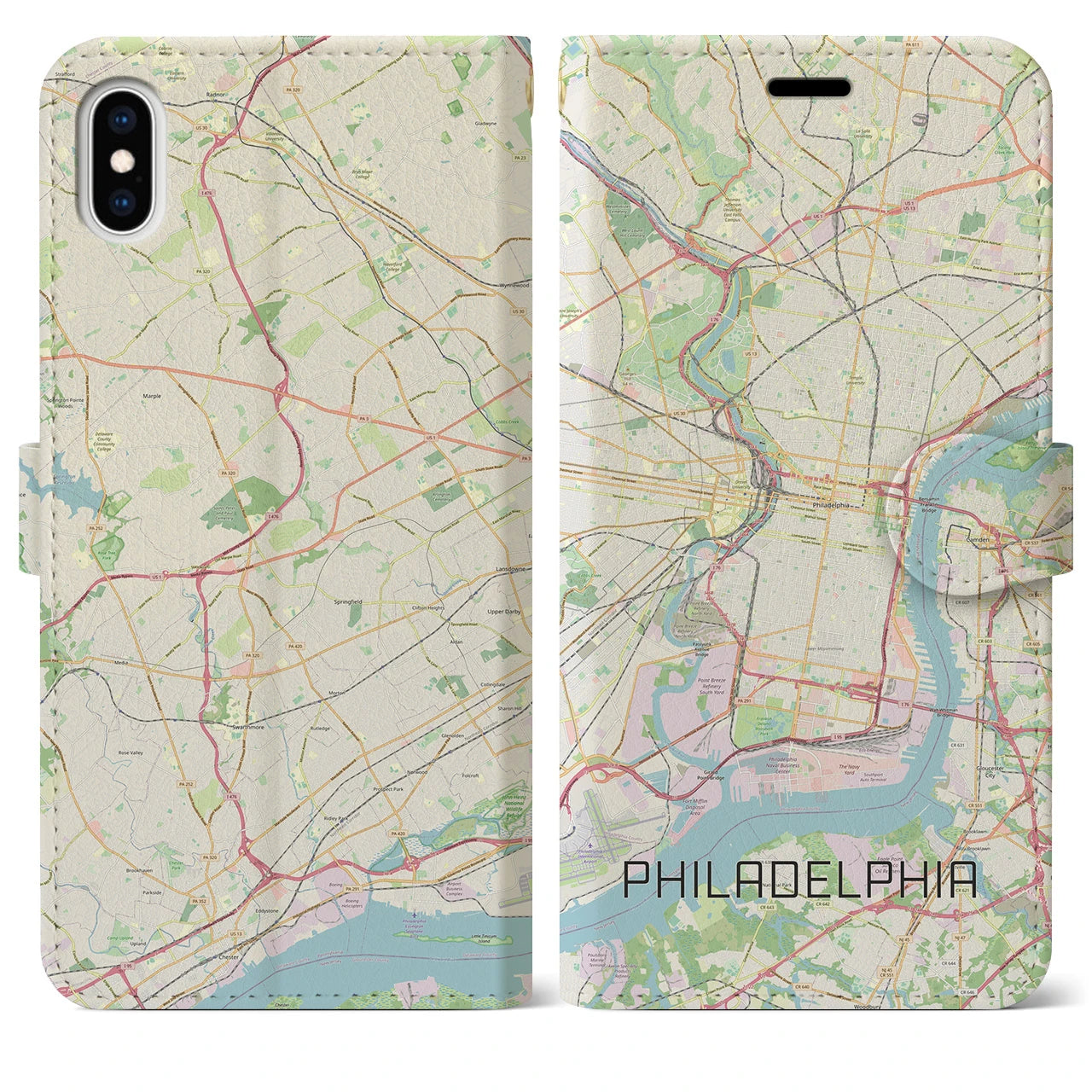 【フィラデルフィア】地図柄iPhoneケース（手帳両面タイプ・ナチュラル）iPhone XS Max 用
