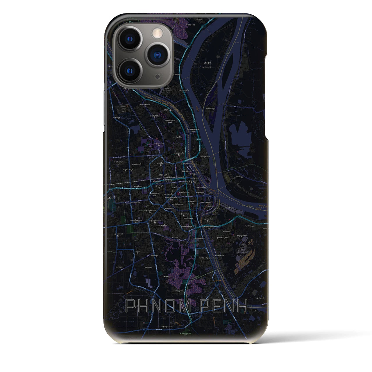 【プノンペン】地図柄iPhoneケース（バックカバータイプ・ブラック）iPhone 11 Pro Max 用