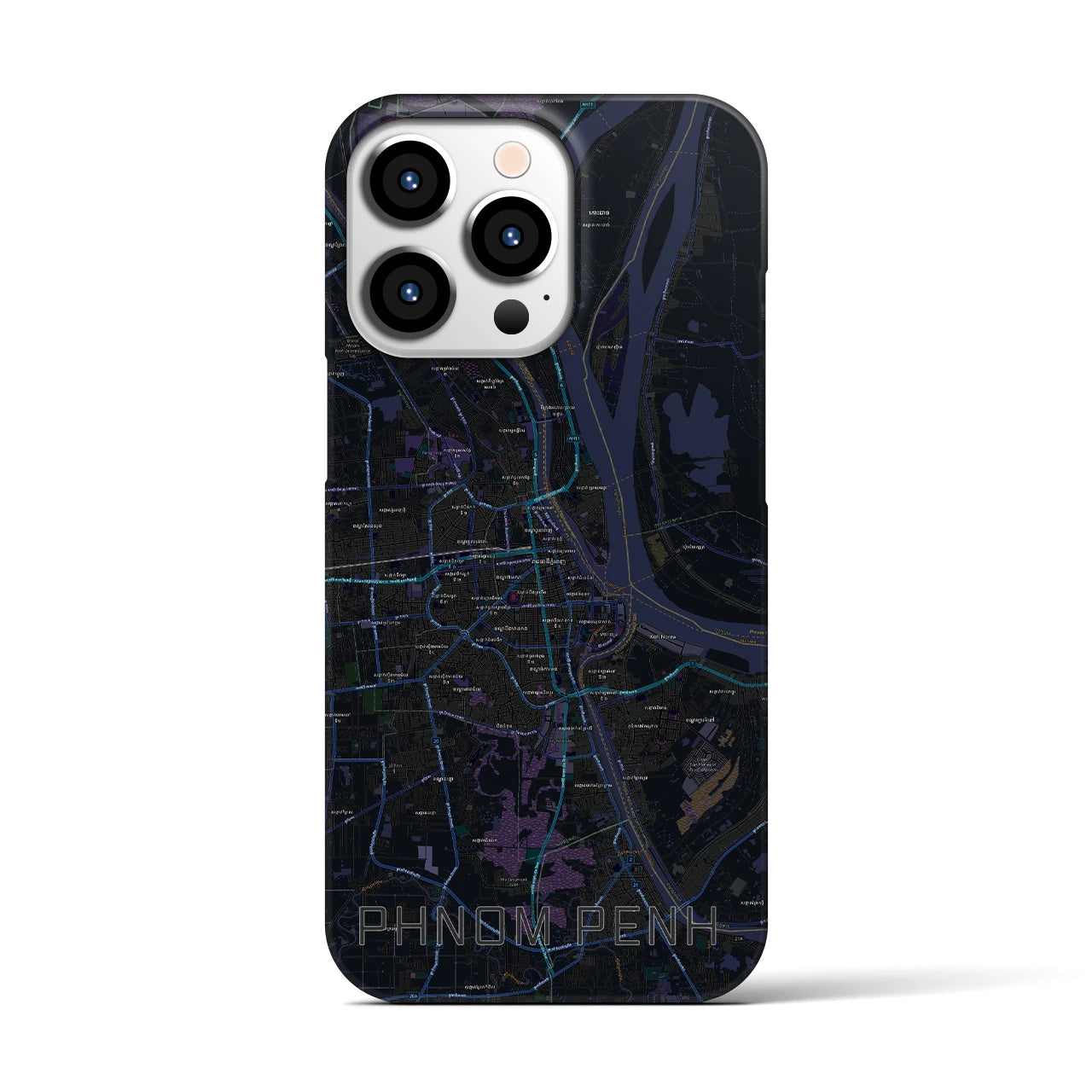 【プノンペン】地図柄iPhoneケース（バックカバータイプ・ブラック）iPhone 13 Pro 用