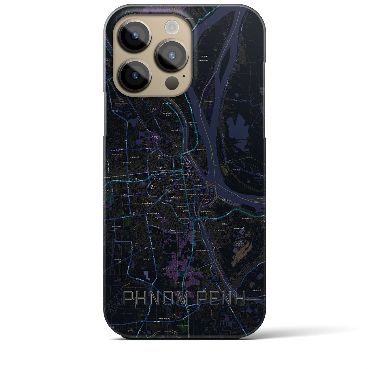 【プノンペン】地図柄iPhoneケース（バックカバータイプ・ブラック）iPhone 14 Pro Max 用