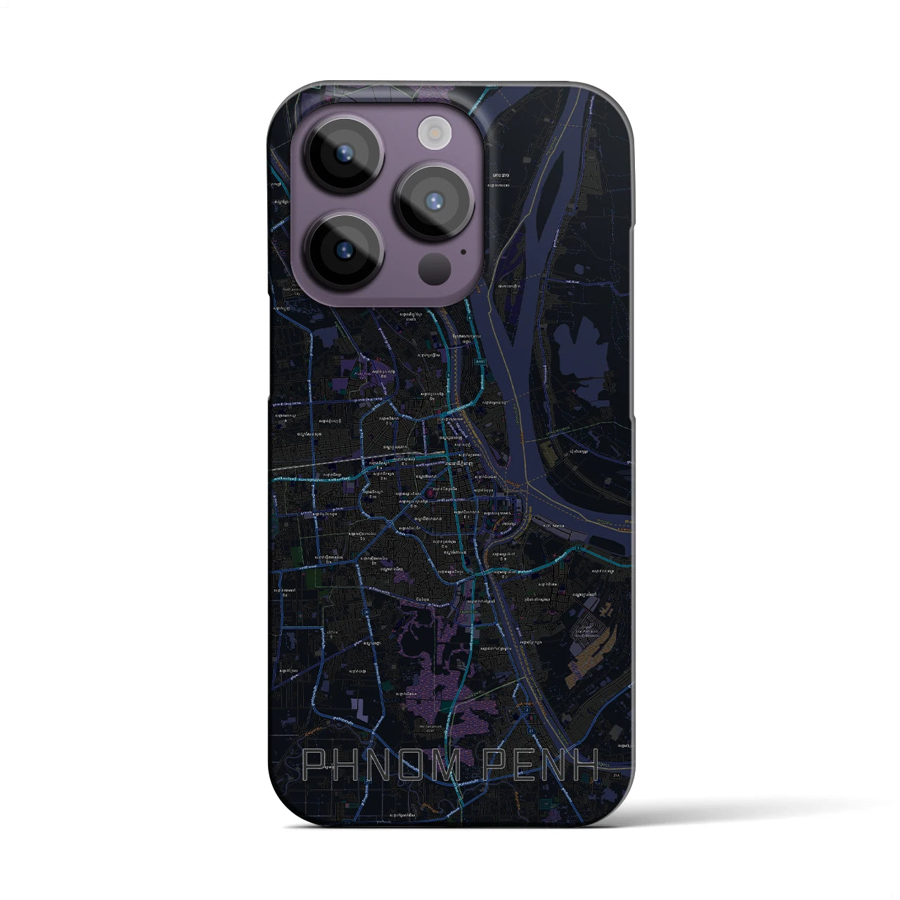 【プノンペン】地図柄iPhoneケース（バックカバータイプ・ブラック）iPhone 14 Pro 用