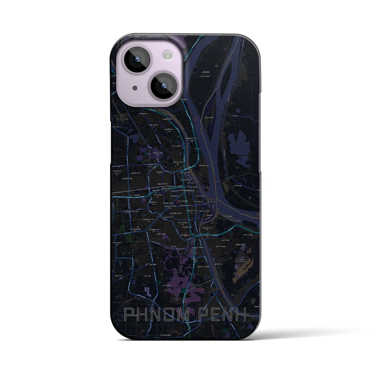 【プノンペン】地図柄iPhoneケース（バックカバータイプ・ブラック）iPhone 14 用