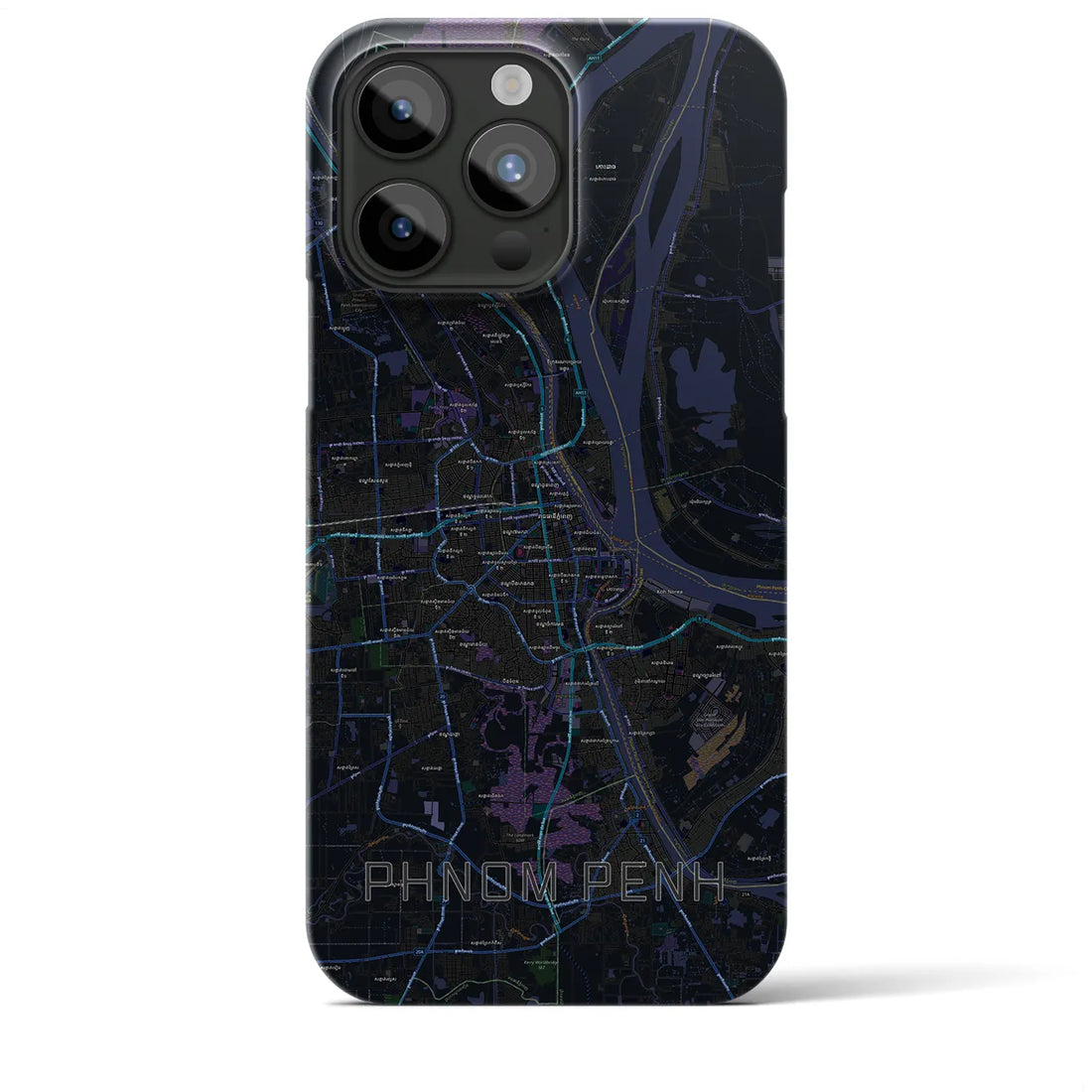 【プノンペン】地図柄iPhoneケース（バックカバータイプ・ブラック）iPhone 15 Pro Max 用
