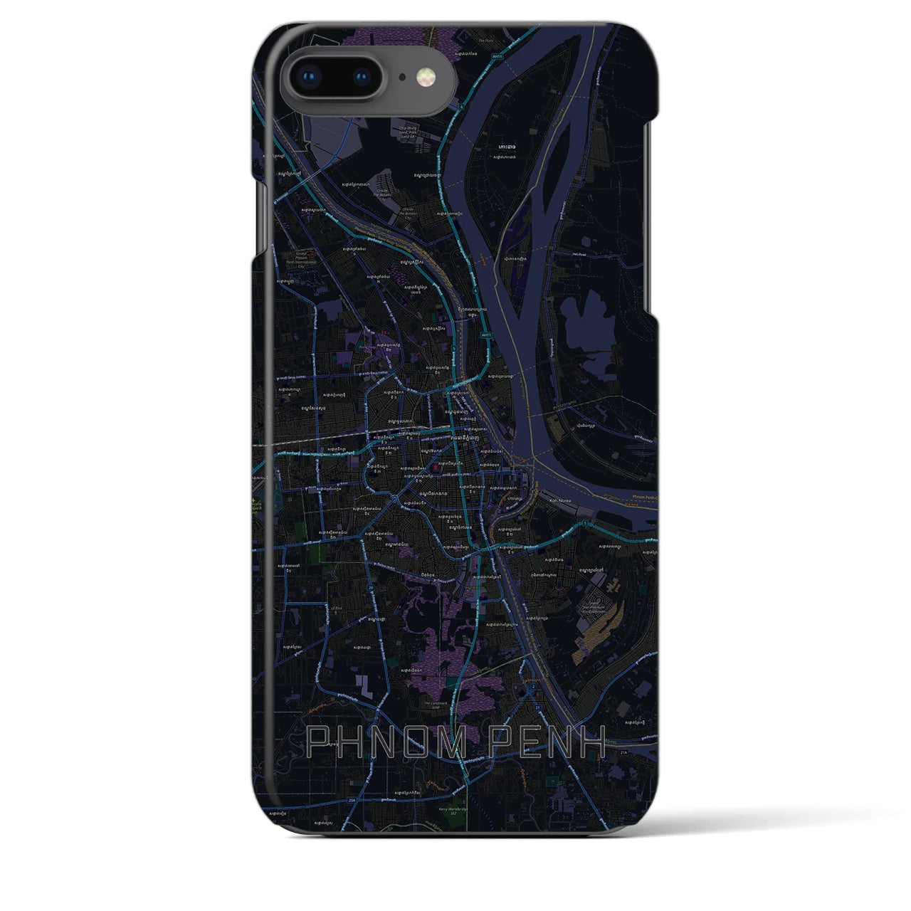 【プノンペン】地図柄iPhoneケース（バックカバータイプ・ブラック）iPhone 8Plus /7Plus / 6sPlus / 6Plus 用