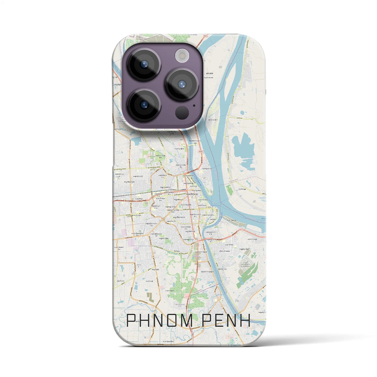 【プノンペン】地図柄iPhoneケース（バックカバータイプ・ナチュラル）iPhone 14 Pro 用