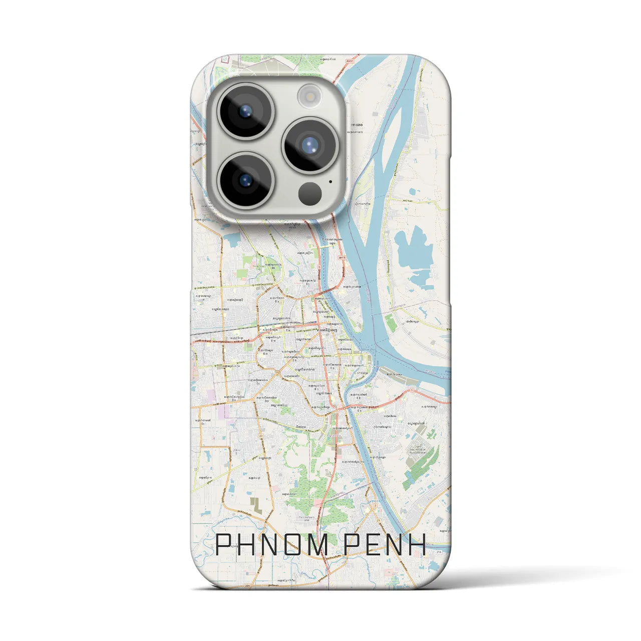 【プノンペン】地図柄iPhoneケース（バックカバータイプ・ナチュラル）iPhone 15 Pro 用