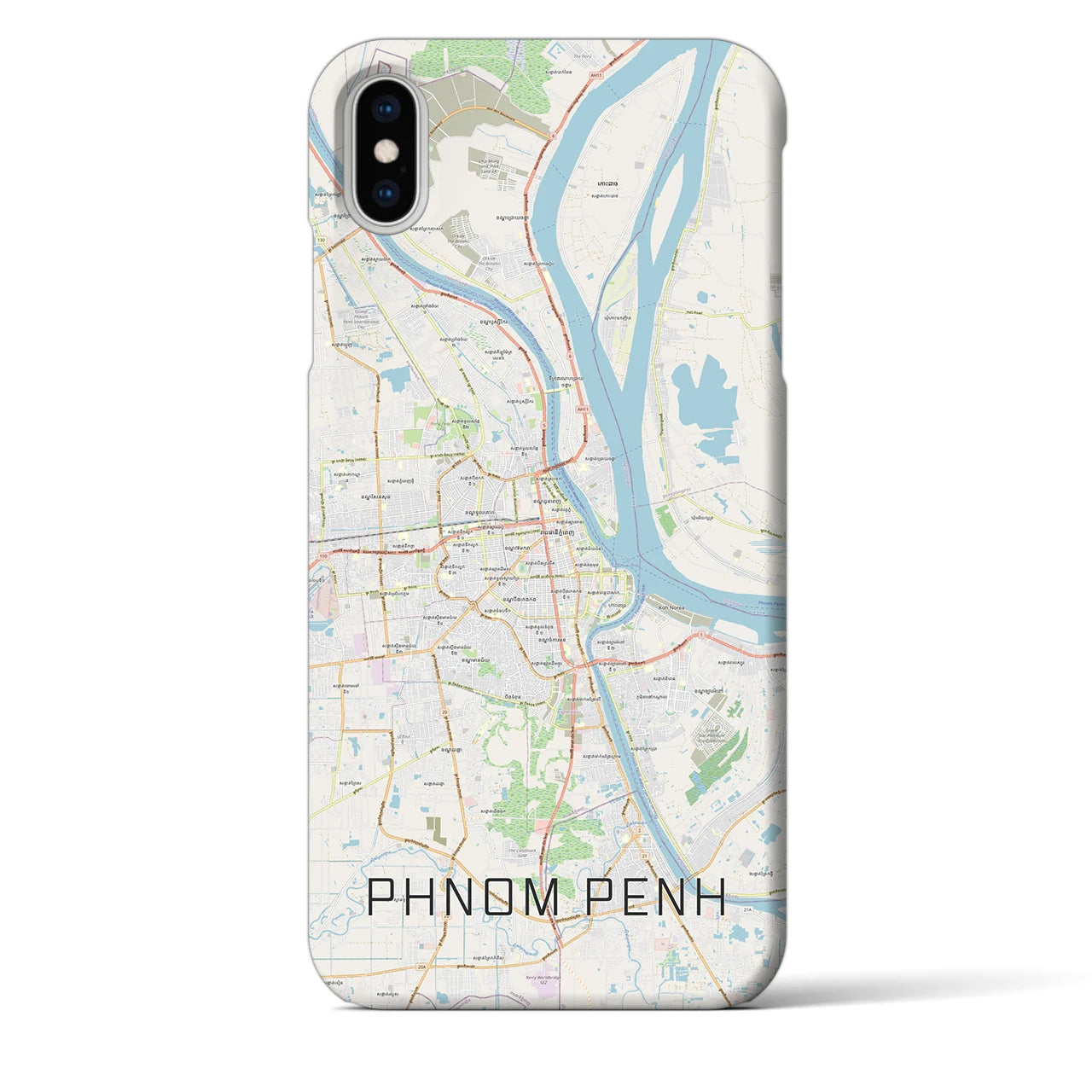 【プノンペン】地図柄iPhoneケース（バックカバータイプ・ナチュラル）iPhone XS Max 用