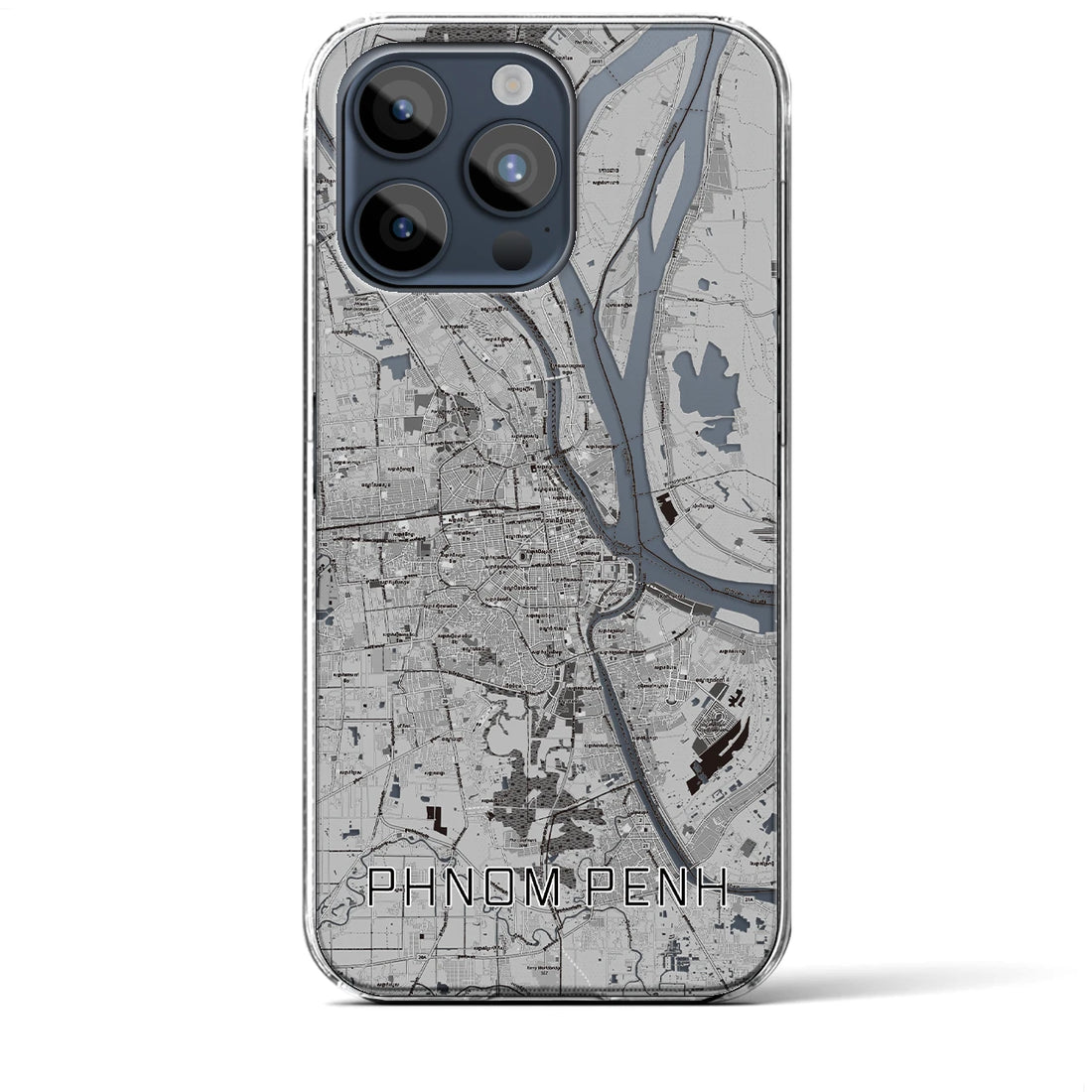 【プノンペン】地図柄iPhoneケース（クリアタイプ・モノトーン）iPhone 15 Pro Max 用