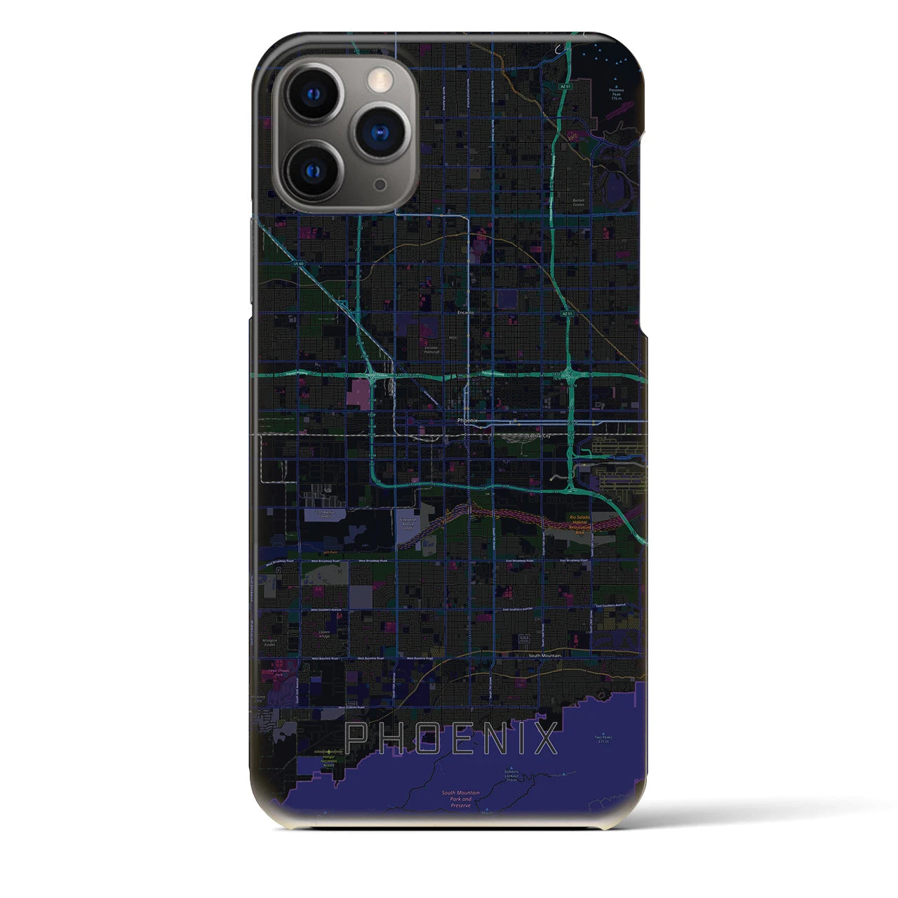 【フェニックス】地図柄iPhoneケース（バックカバータイプ・ブラック）iPhone 11 Pro Max 用