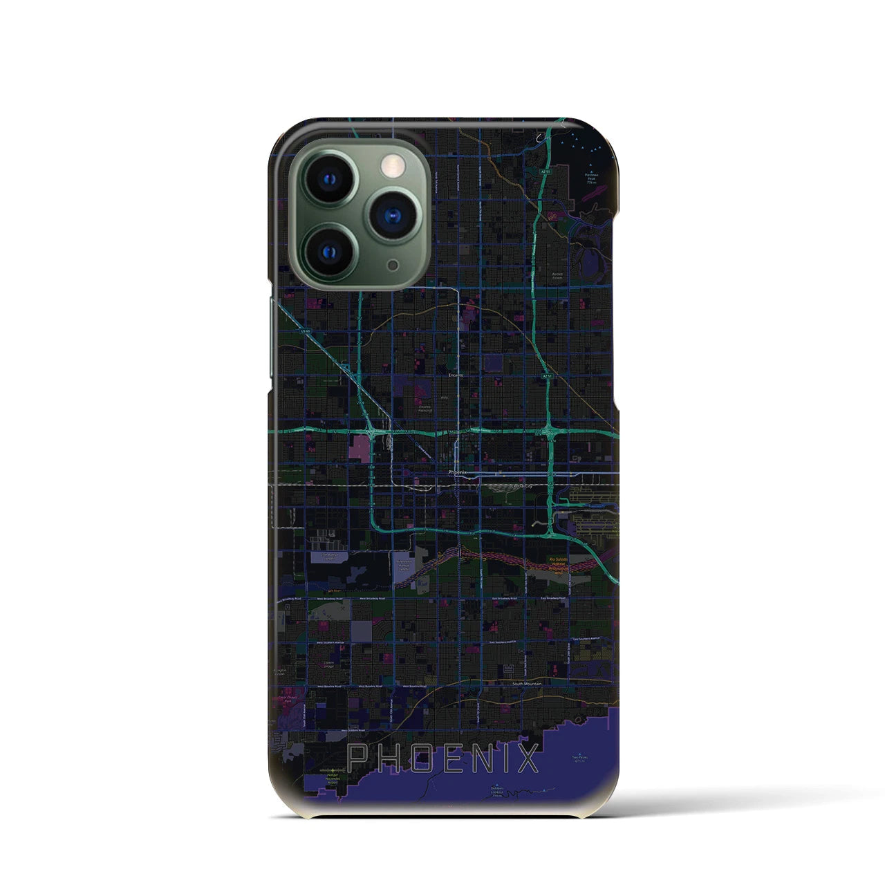 【フェニックス】地図柄iPhoneケース（バックカバータイプ・ブラック）iPhone 11 Pro 用