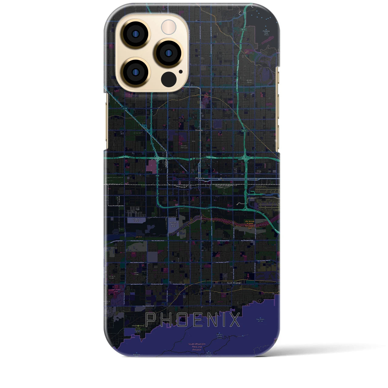 【フェニックス】地図柄iPhoneケース（バックカバータイプ・ブラック）iPhone 12 Pro Max 用