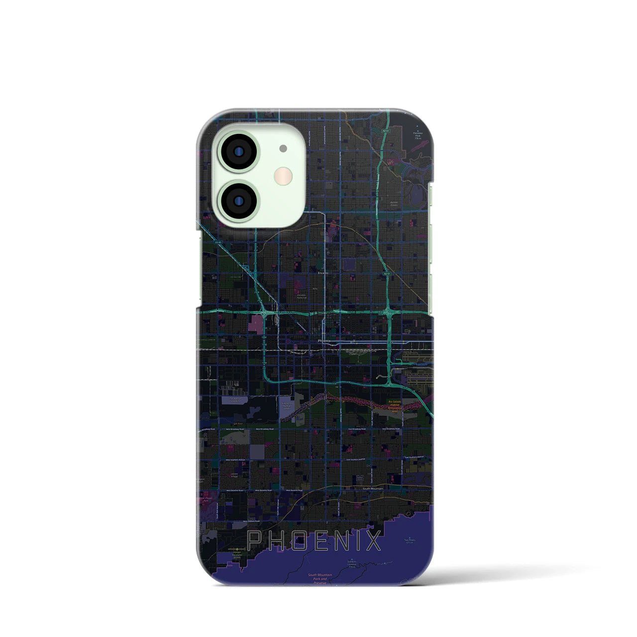 【フェニックス】地図柄iPhoneケース（バックカバータイプ・ブラック）iPhone 12 mini 用