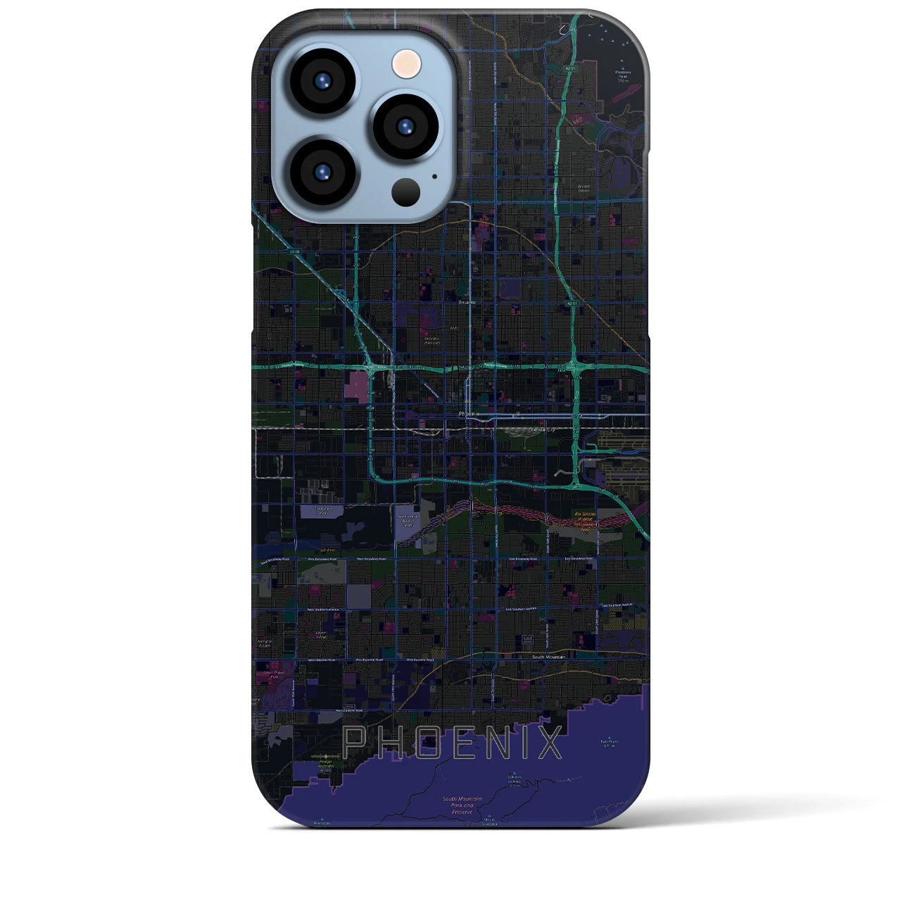 【フェニックス】地図柄iPhoneケース（バックカバータイプ・ブラック）iPhone 13 Pro Max 用
