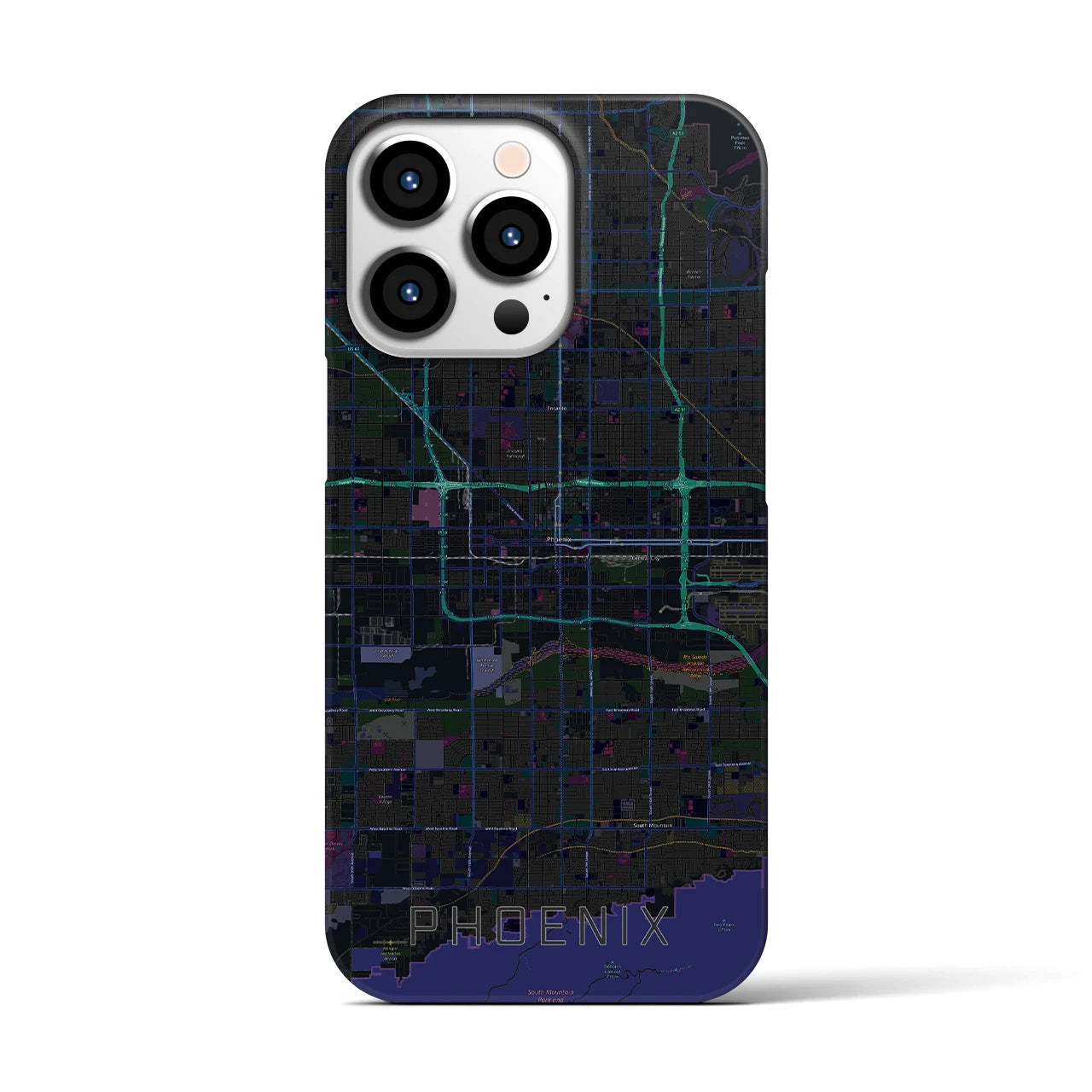 【フェニックス】地図柄iPhoneケース（バックカバータイプ・ブラック）iPhone 13 Pro 用