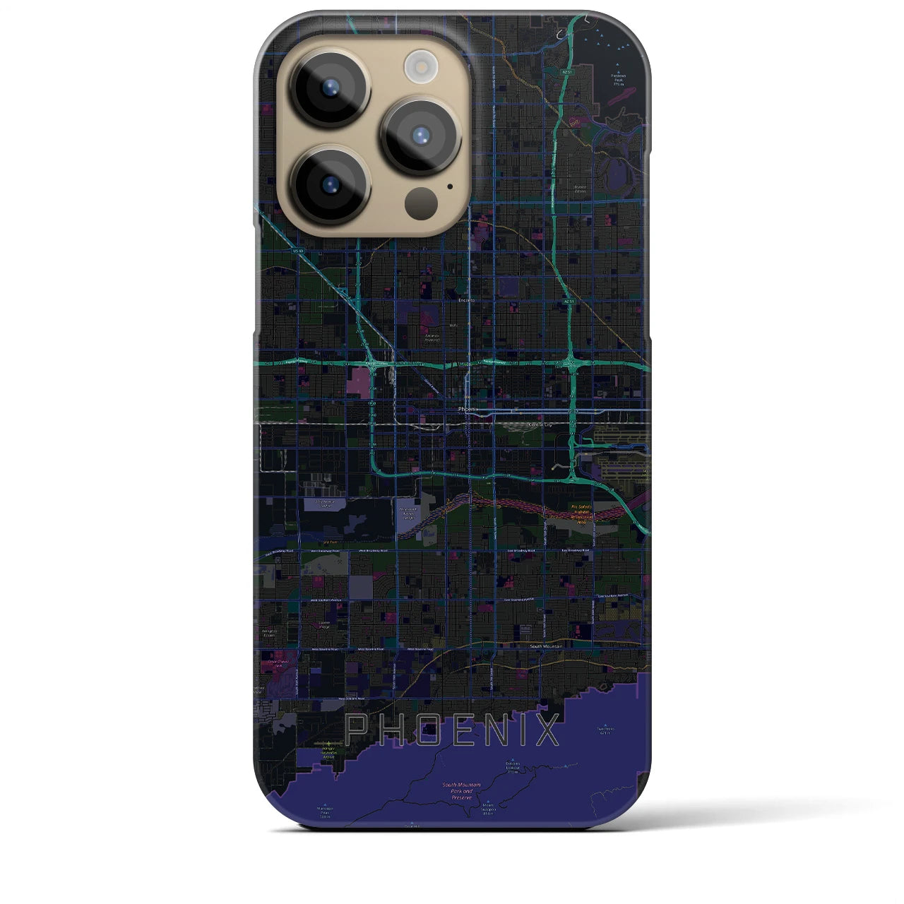 【フェニックス】地図柄iPhoneケース（バックカバータイプ・ブラック）iPhone 14 Pro Max 用