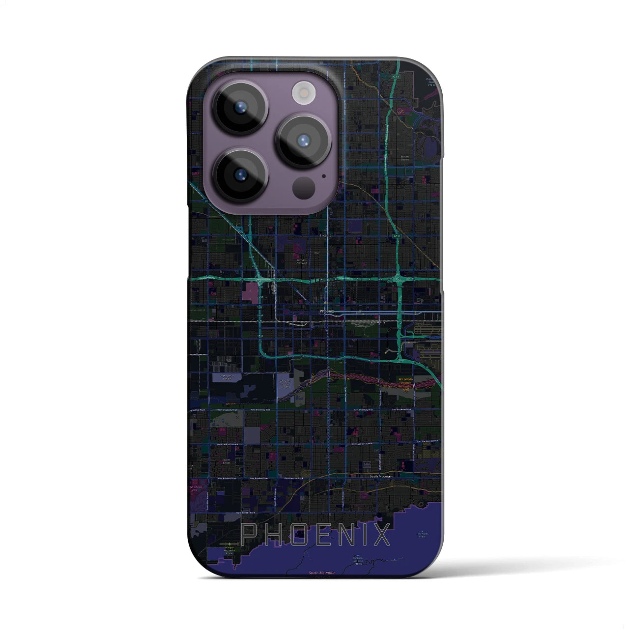 【フェニックス】地図柄iPhoneケース（バックカバータイプ・ブラック）iPhone 14 Pro 用