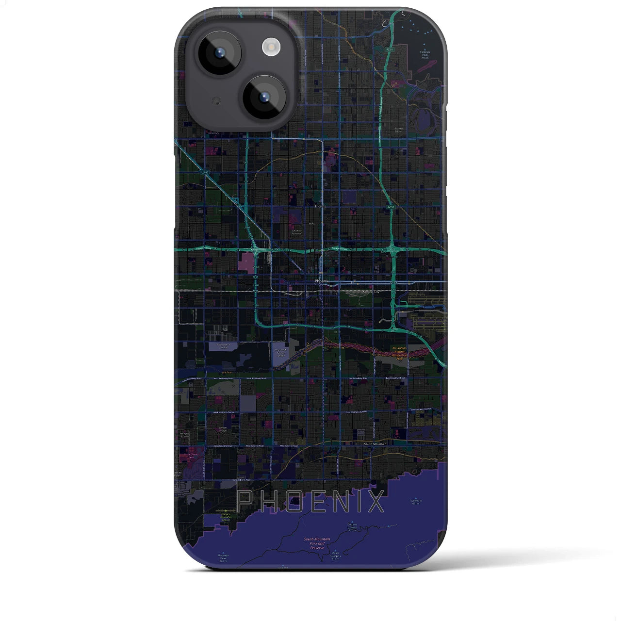 【フェニックス】地図柄iPhoneケース（バックカバータイプ・ブラック）iPhone 14 Plus 用