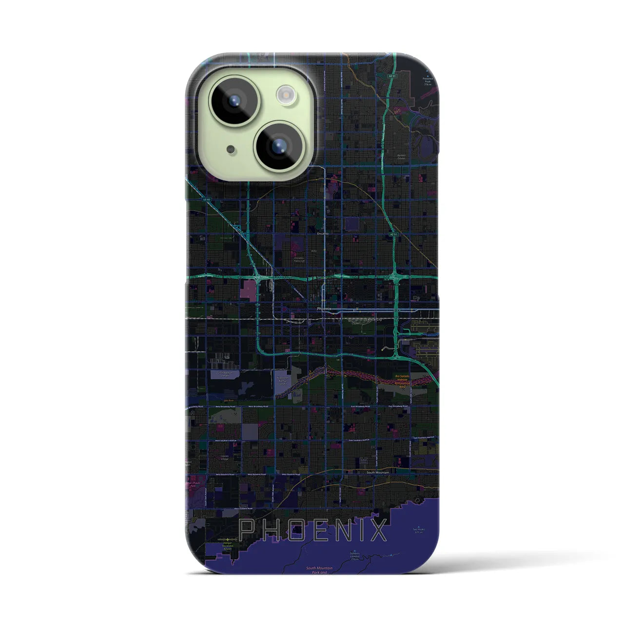 【フェニックス】地図柄iPhoneケース（バックカバータイプ・ブラック）iPhone 15 用
