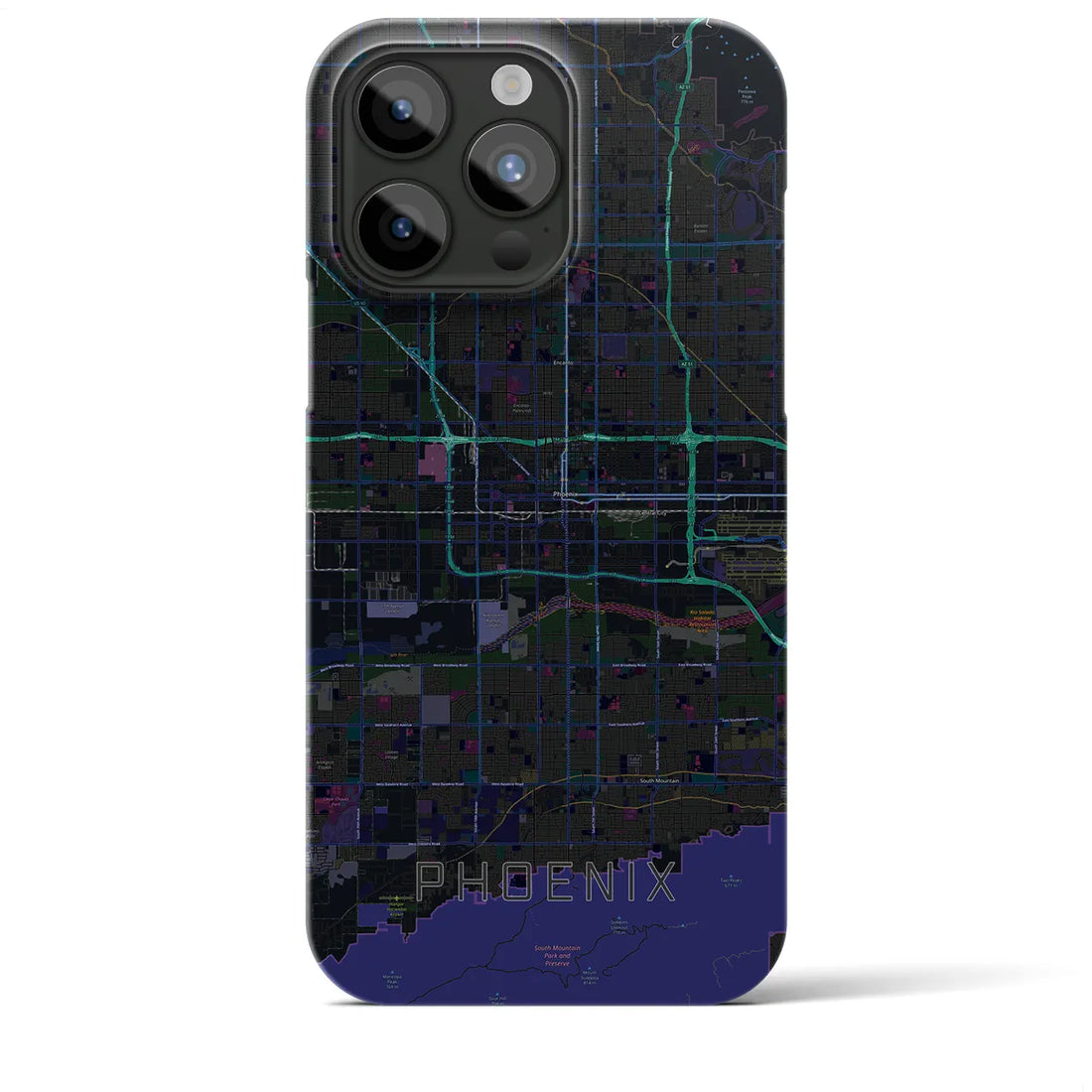 【フェニックス】地図柄iPhoneケース（バックカバータイプ・ブラック）iPhone 15 Pro Max 用