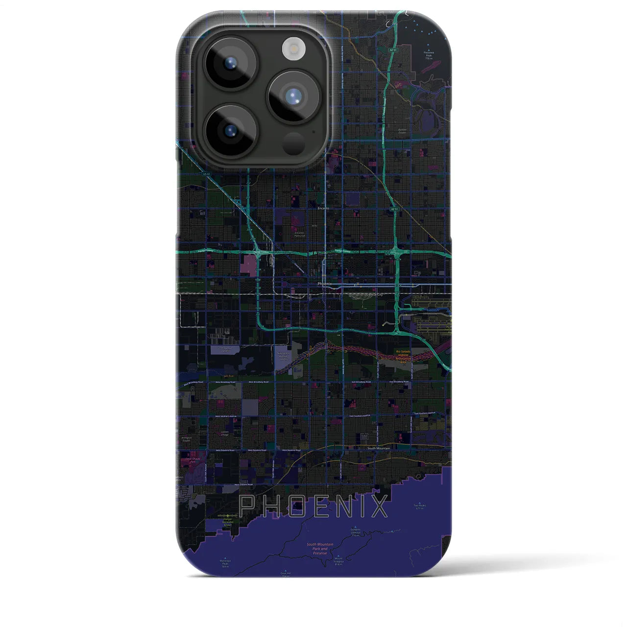 【フェニックス】地図柄iPhoneケース（バックカバータイプ・ブラック）iPhone 15 Pro Max 用