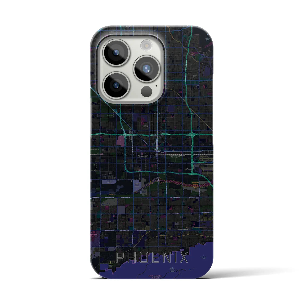 【フェニックス】地図柄iPhoneケース（バックカバータイプ・ブラック）iPhone 15 Pro 用