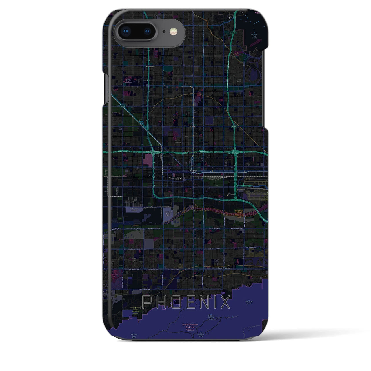 【フェニックス】地図柄iPhoneケース（バックカバータイプ・ブラック）iPhone 8Plus /7Plus / 6sPlus / 6Plus 用