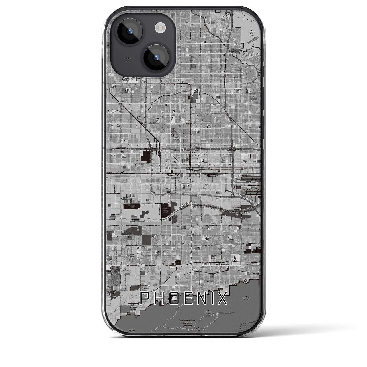 【フェニックス】地図柄iPhoneケース（クリアタイプ・モノトーン）iPhone 14 Plus 用