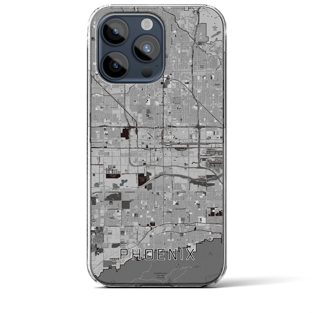 【フェニックス】地図柄iPhoneケース（クリアタイプ・モノトーン）iPhone 15 Pro Max 用