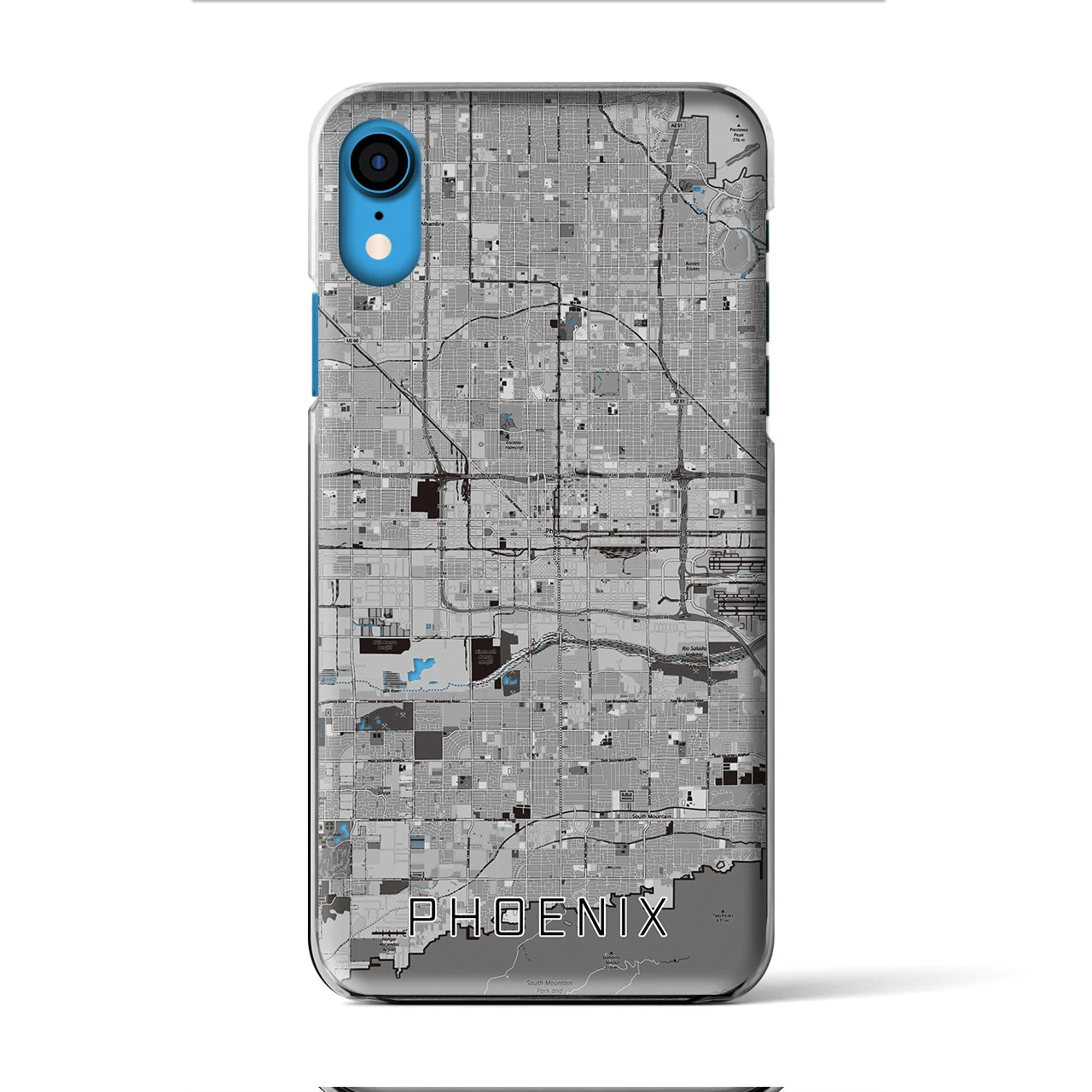【フェニックス】地図柄iPhoneケース（クリアタイプ・モノトーン）iPhone XR 用
