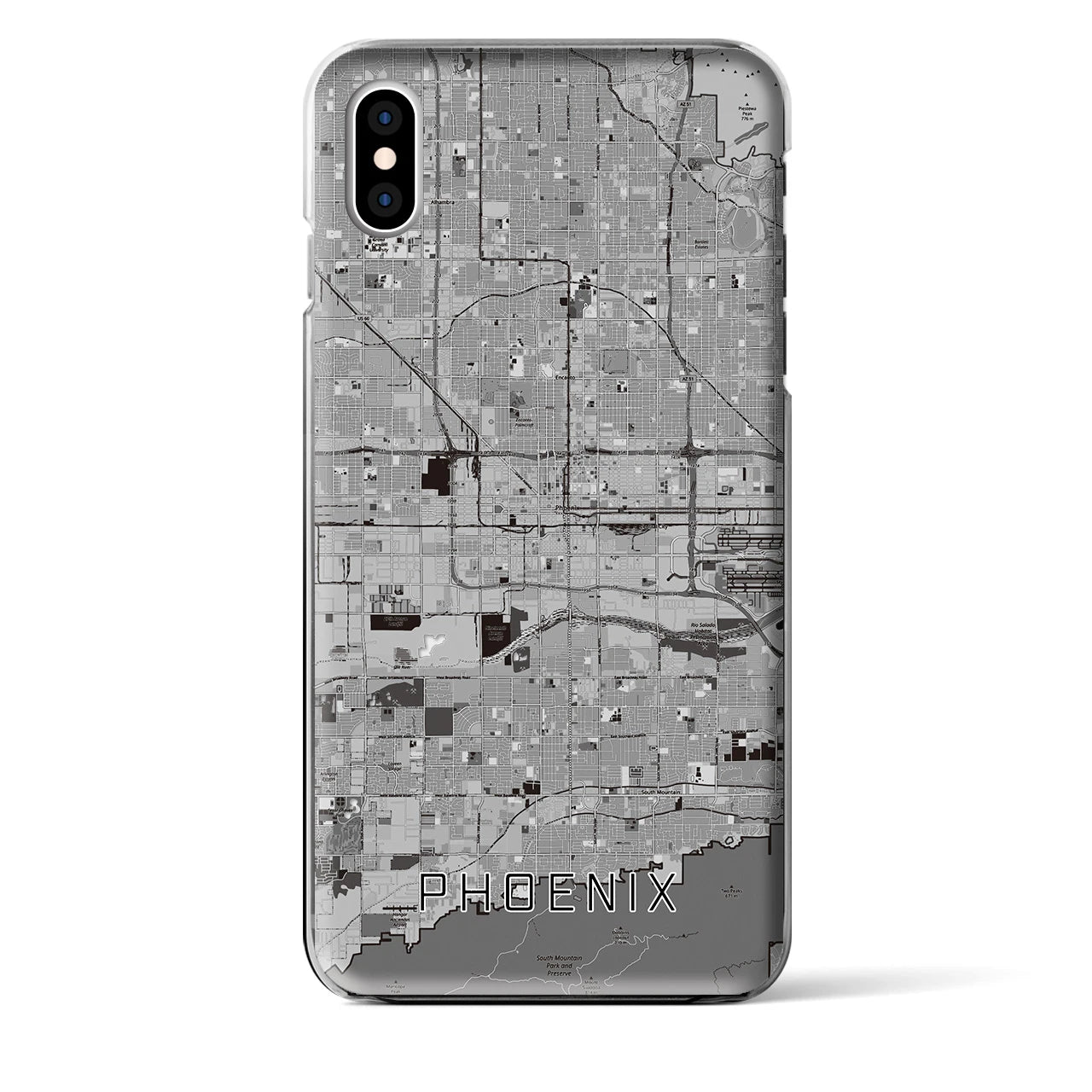 【フェニックス】地図柄iPhoneケース（クリアタイプ・モノトーン）iPhone XS Max 用