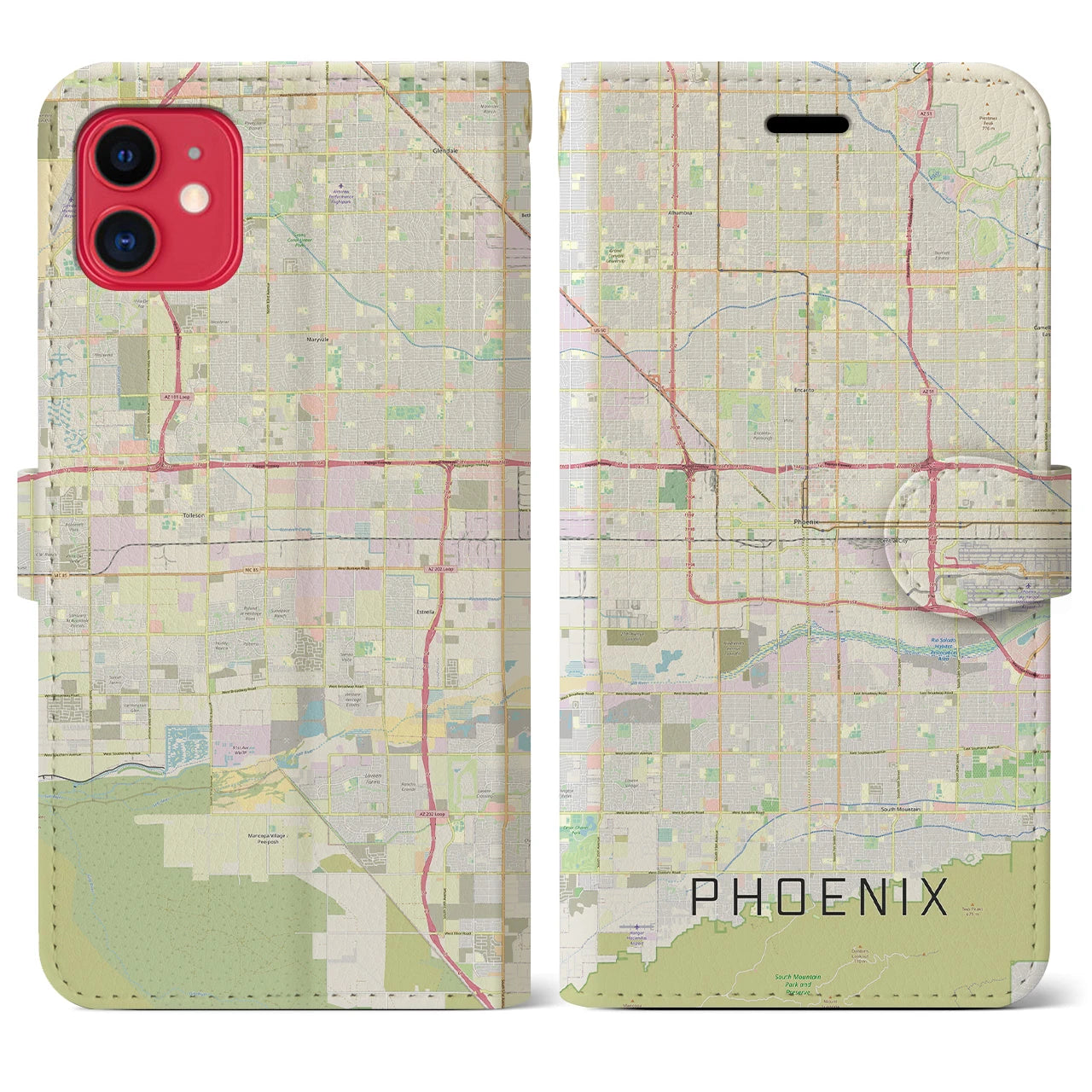 【フェニックス】地図柄iPhoneケース（手帳両面タイプ・ナチュラル）iPhone 11 用