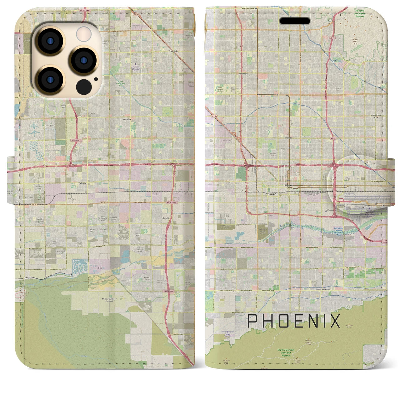 【フェニックス】地図柄iPhoneケース（手帳両面タイプ・ナチュラル）iPhone 12 Pro Max 用