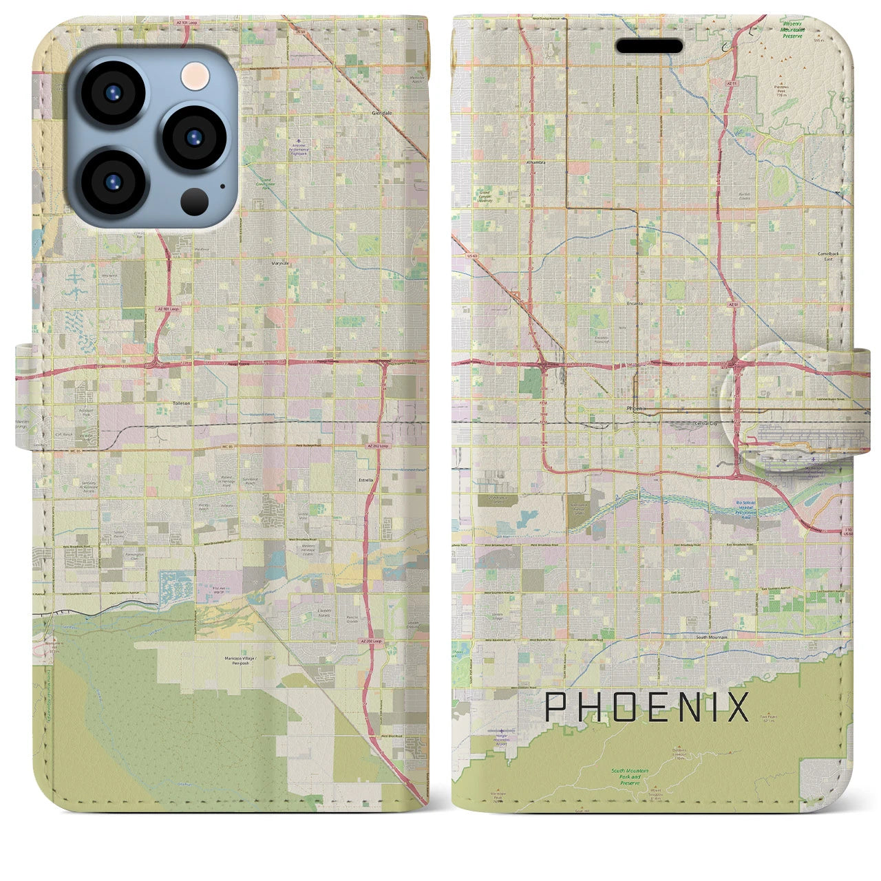 【フェニックス】地図柄iPhoneケース（手帳両面タイプ・ナチュラル）iPhone 13 Pro Max 用
