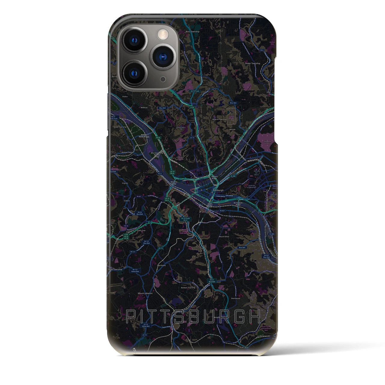 【ピッツバーグ】地図柄iPhoneケース（バックカバータイプ・ブラック）iPhone 11 Pro Max 用