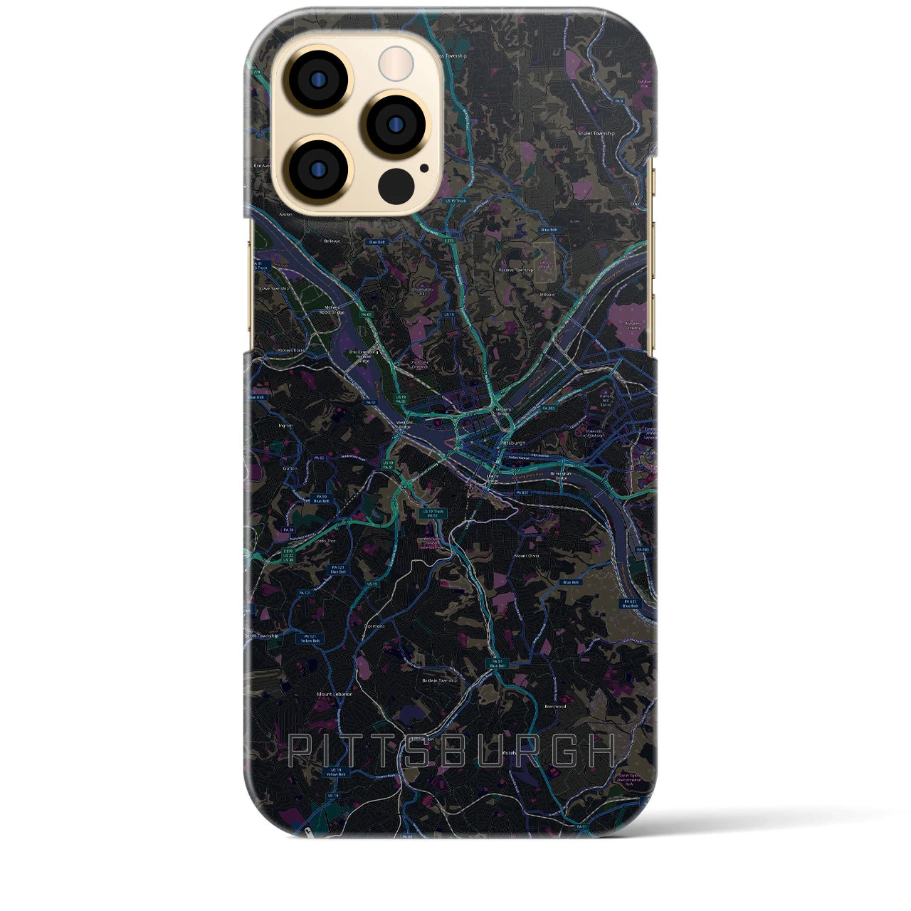 【ピッツバーグ】地図柄iPhoneケース（バックカバータイプ・ブラック）iPhone 12 Pro Max 用