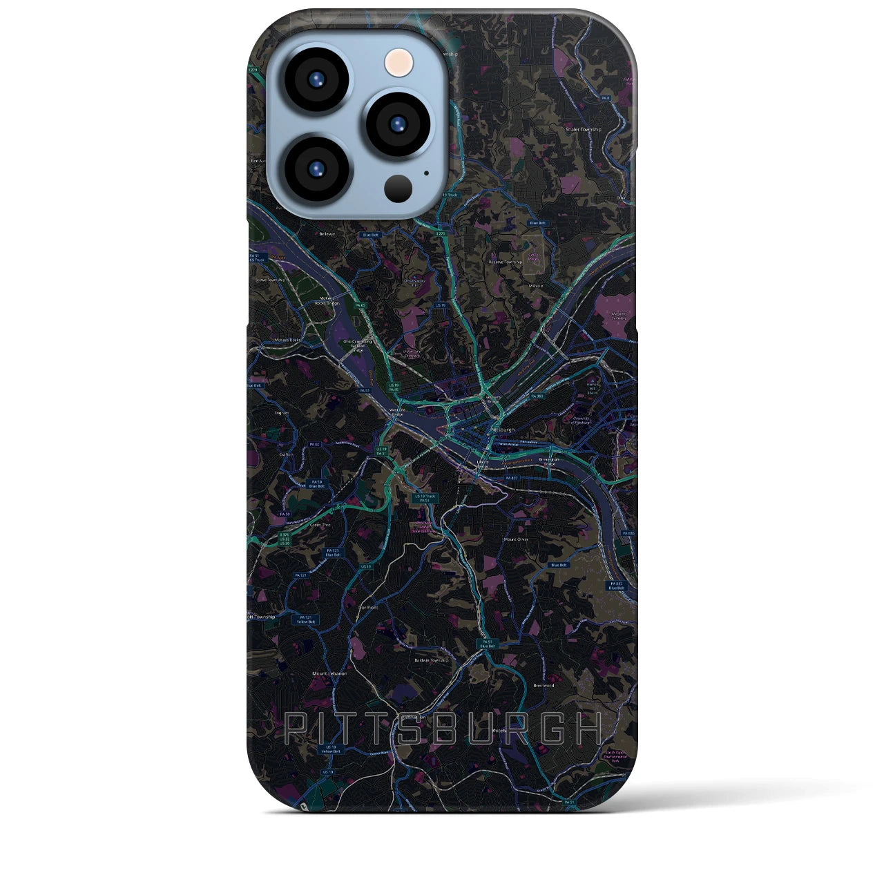【ピッツバーグ】地図柄iPhoneケース（バックカバータイプ・ブラック）iPhone 13 Pro Max 用