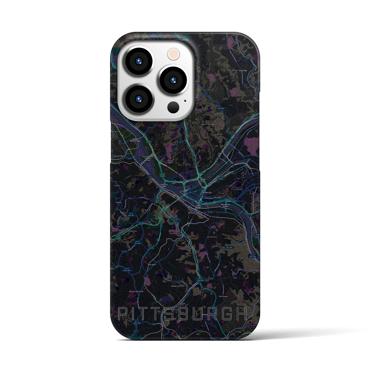 【ピッツバーグ】地図柄iPhoneケース（バックカバータイプ・ブラック）iPhone 13 Pro 用