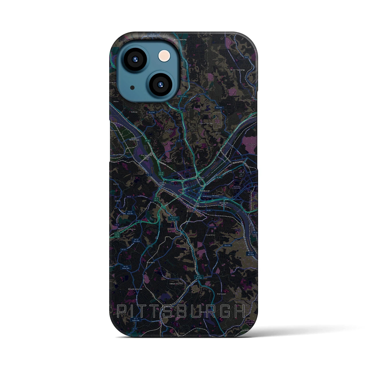 【ピッツバーグ】地図柄iPhoneケース（バックカバータイプ・ブラック）iPhone 13 用