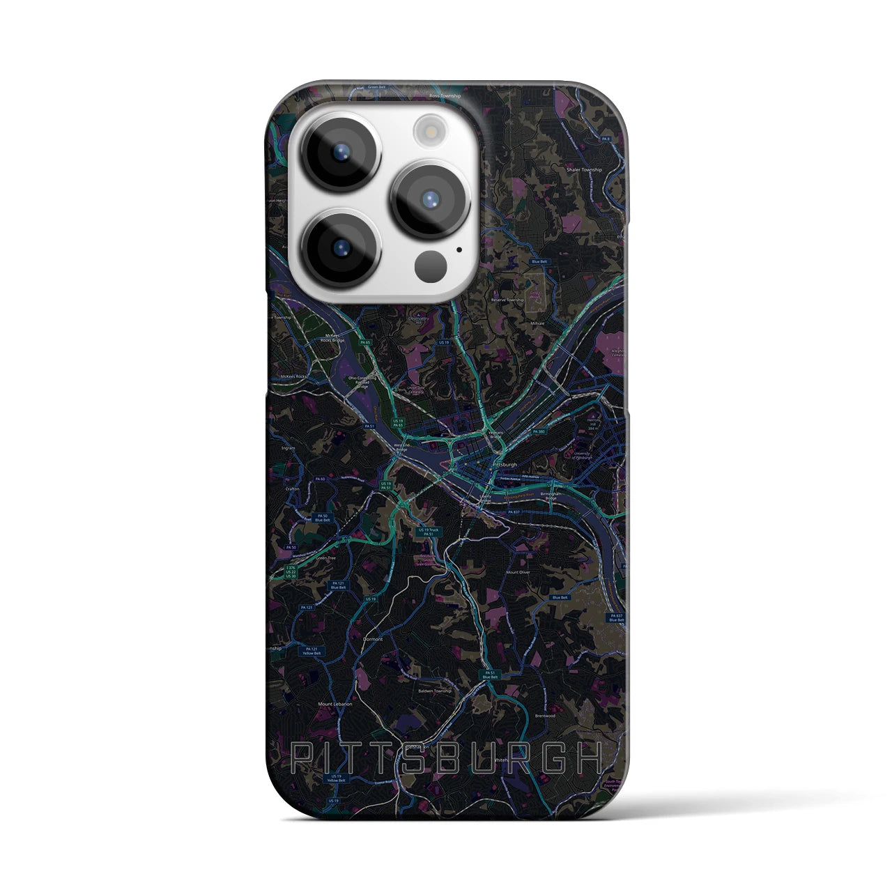 【ピッツバーグ】地図柄iPhoneケース（バックカバータイプ・ブラック）iPhone 14 Pro 用