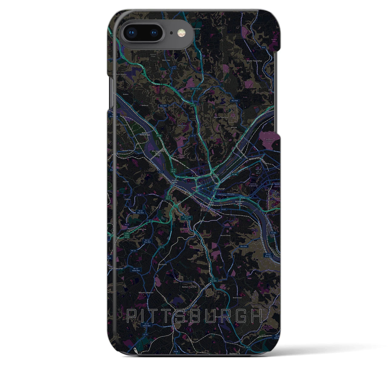 【ピッツバーグ】地図柄iPhoneケース（バックカバータイプ・ブラック）iPhone 8Plus /7Plus / 6sPlus / 6Plus 用