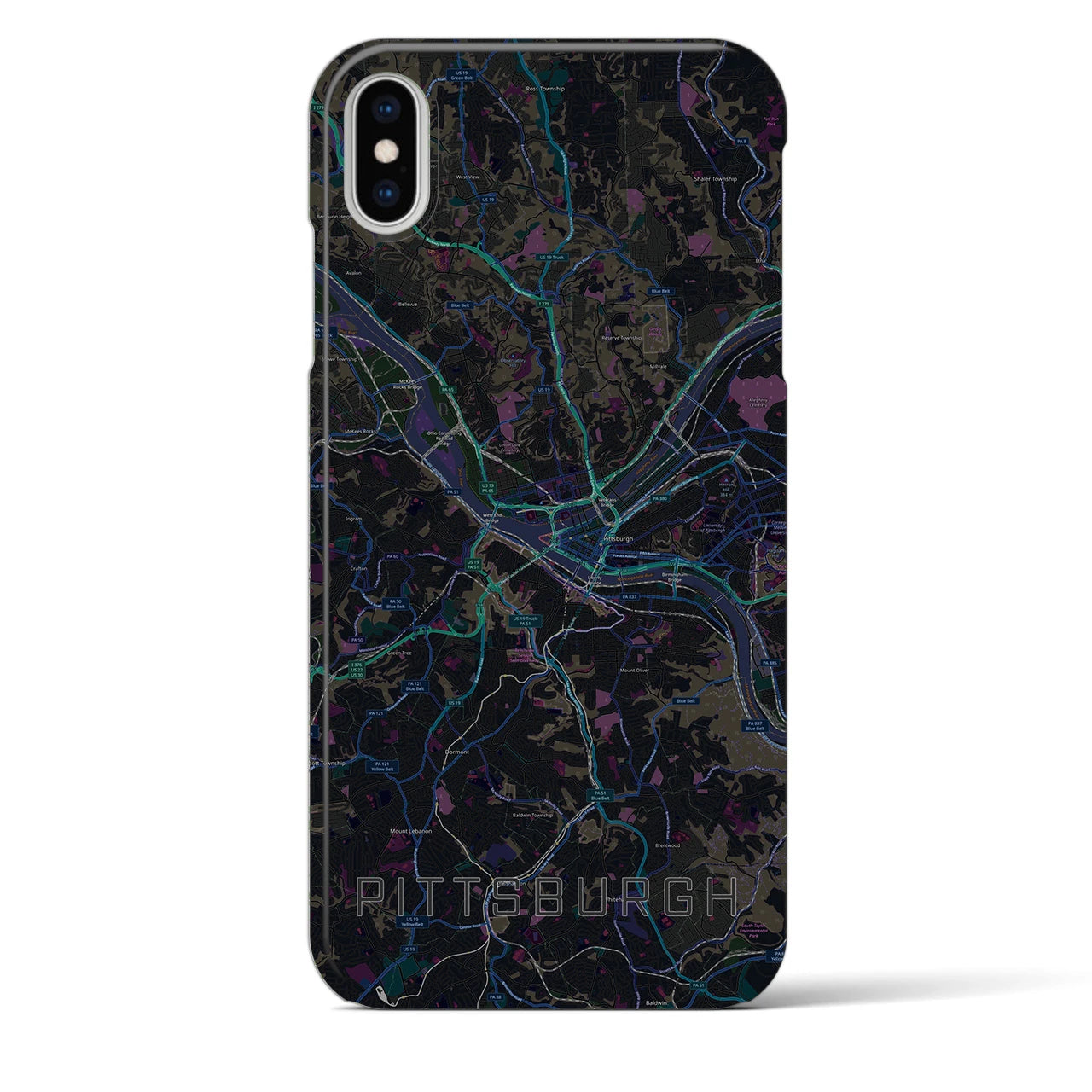 【ピッツバーグ】地図柄iPhoneケース（バックカバータイプ・ブラック）iPhone XS Max 用