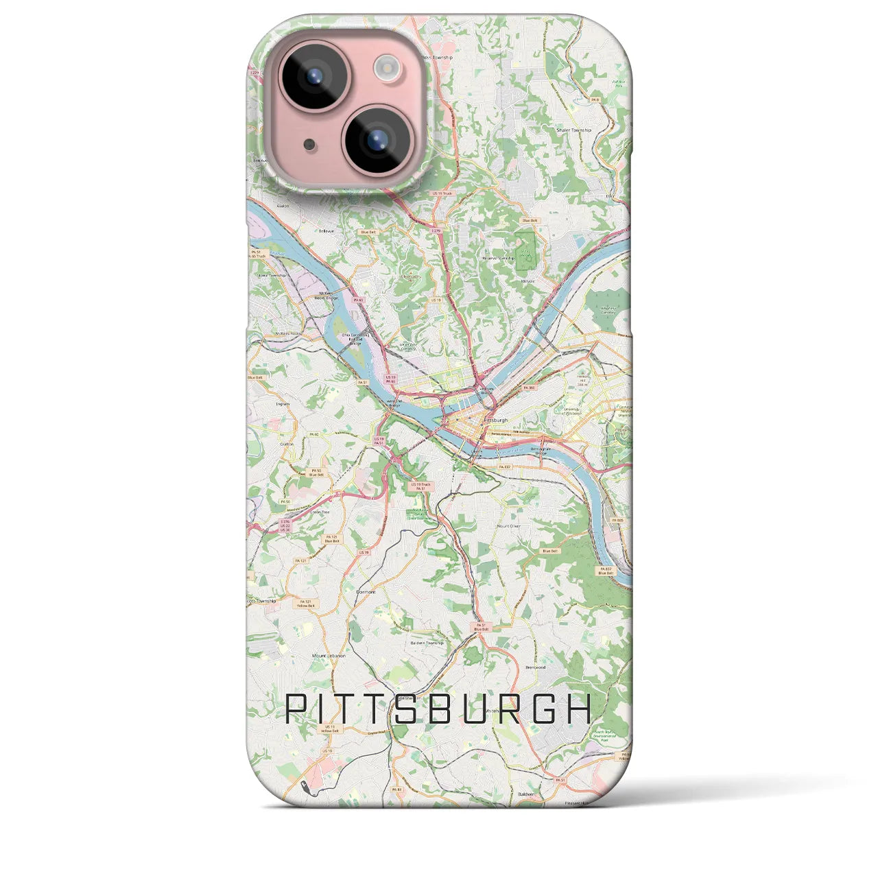 【ピッツバーグ】地図柄iPhoneケース（バックカバータイプ・ナチュラル）iPhone 15 Plus 用