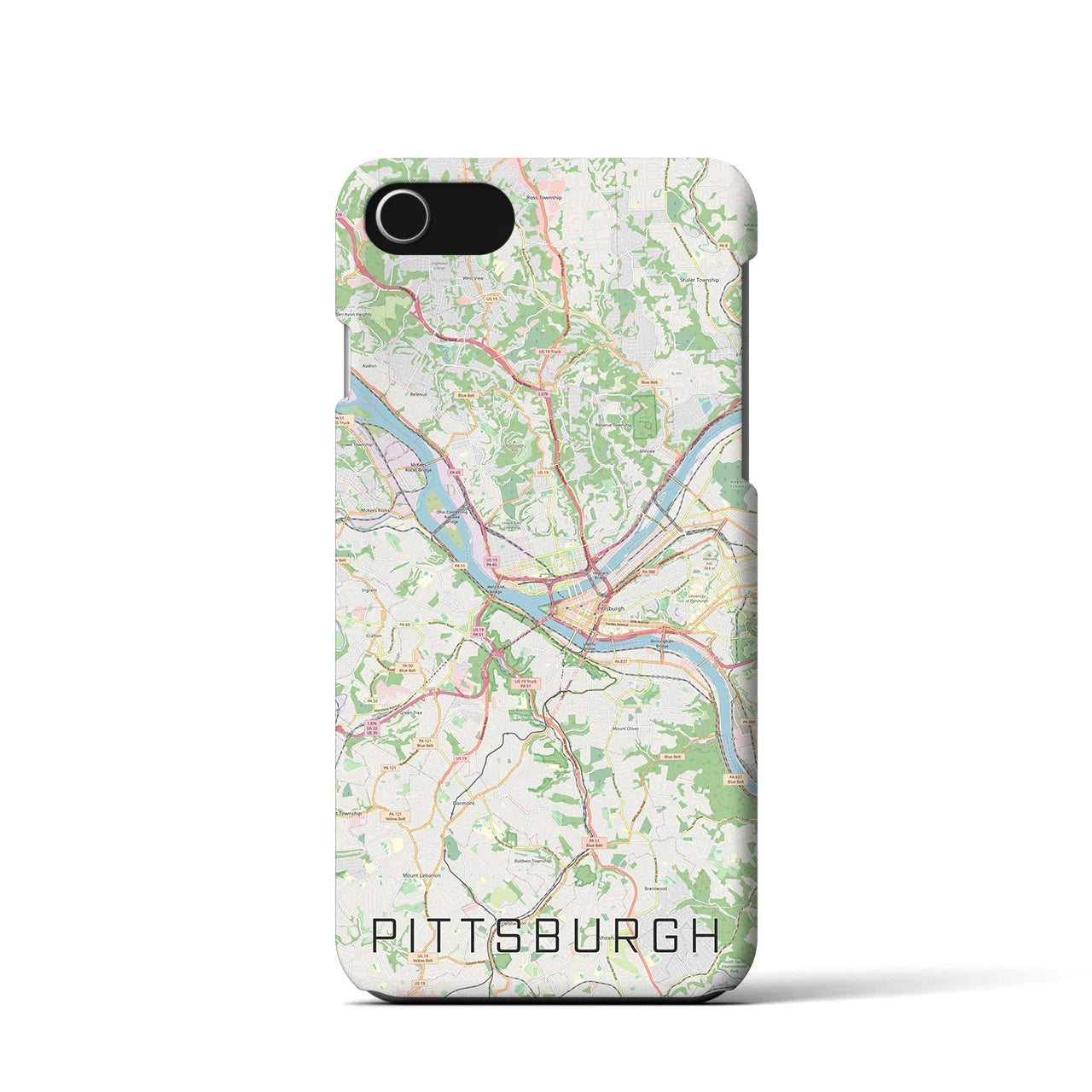 【ピッツバーグ】地図柄iPhoneケース（バックカバータイプ・ナチュラル）iPhone SE（第3 / 第2世代） / 8 / 7 / 6s / 6 用