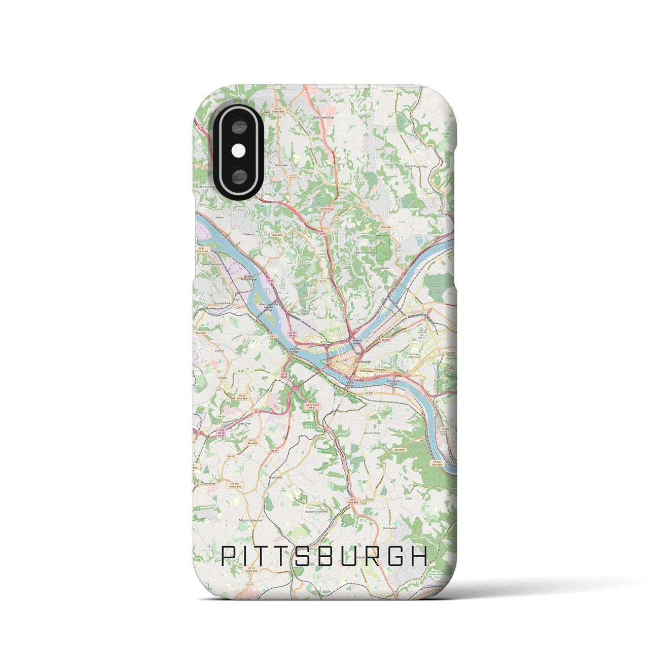 【ピッツバーグ】地図柄iPhoneケース（バックカバータイプ・ナチュラル）iPhone XS / X 用