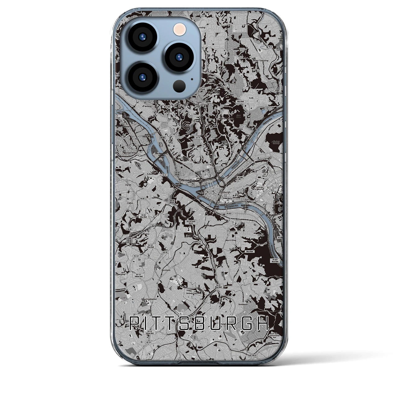 【ピッツバーグ】地図柄iPhoneケース（クリアタイプ・モノトーン）iPhone 13 Pro Max 用