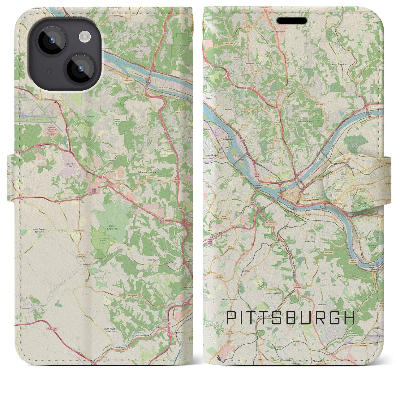 【ピッツバーグ】地図柄iPhoneケース（手帳両面タイプ・ナチュラル）iPhone 14 Plus 用