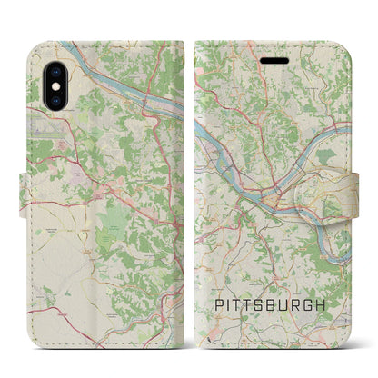 【ピッツバーグ（アメリカ）】地図柄iPhoneケース（手帳タイプ）ナチュラル・iPhone XS / X 用